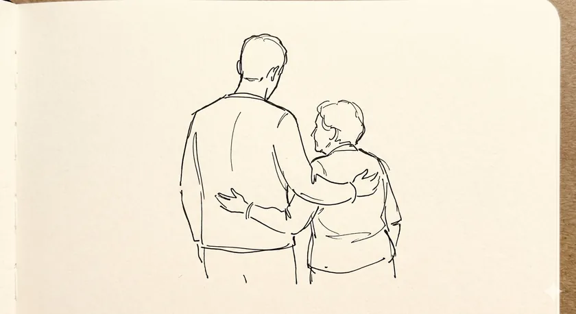 Adult with arm around an older parent