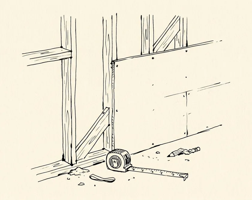 Open wall framing, measurement in progress