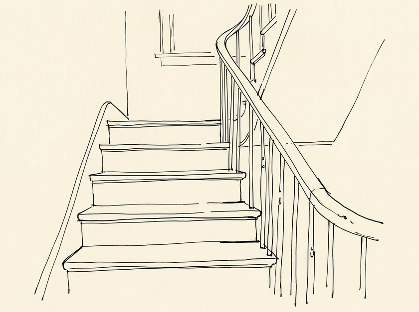 Staircase with banister, next steps